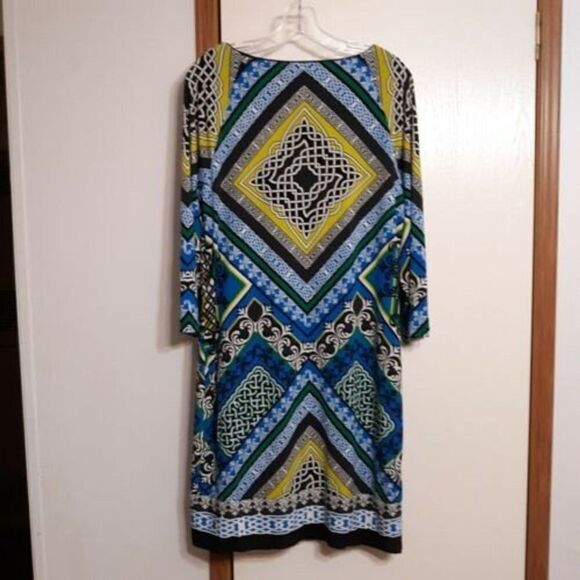 Laundry by Shelli Segal Sz Medium Jersey Shift Dress Blue Green Keyhole Neck - Picture 5 of 10
